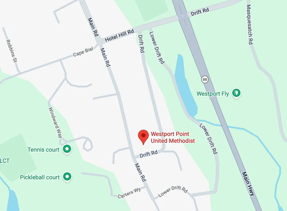 Google map pointing to the Westport Point United Methodist Church, the location of the concert series.